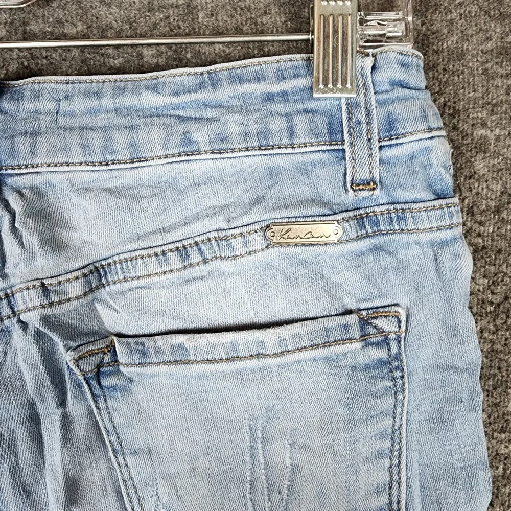 Kancan Denim Shorts Womens 27 Light Wash Distressed Raw Hem Blue EUC